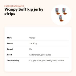 Wanpy Soft kip jerky strips kattensnack 80 g – multipack 3 stuks – productinformatie