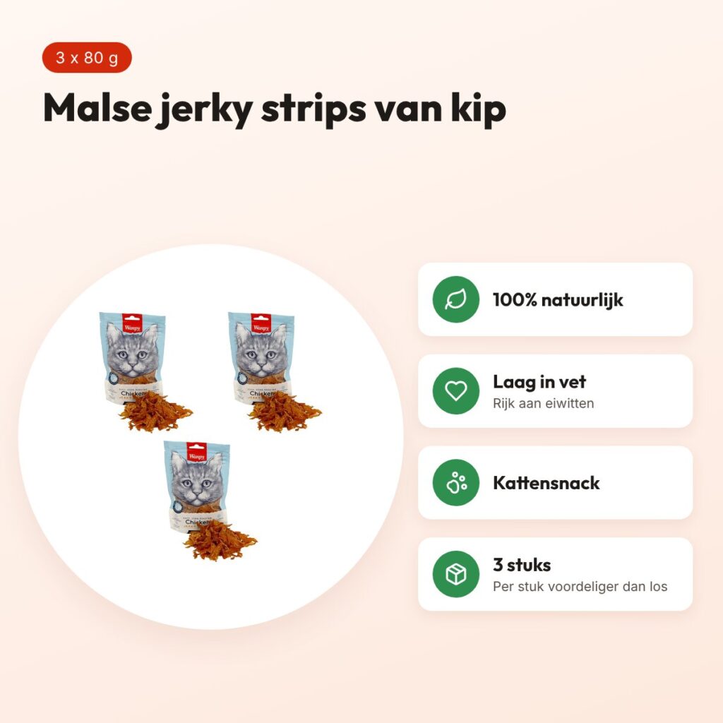 Wanpy Soft kip jerky strips kattensnack 80 g – multipack 3 stuks – voordelen