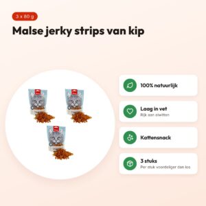 Wanpy Soft kip jerky strips kattensnack 80 g – multipack 3 stuks – voordelen