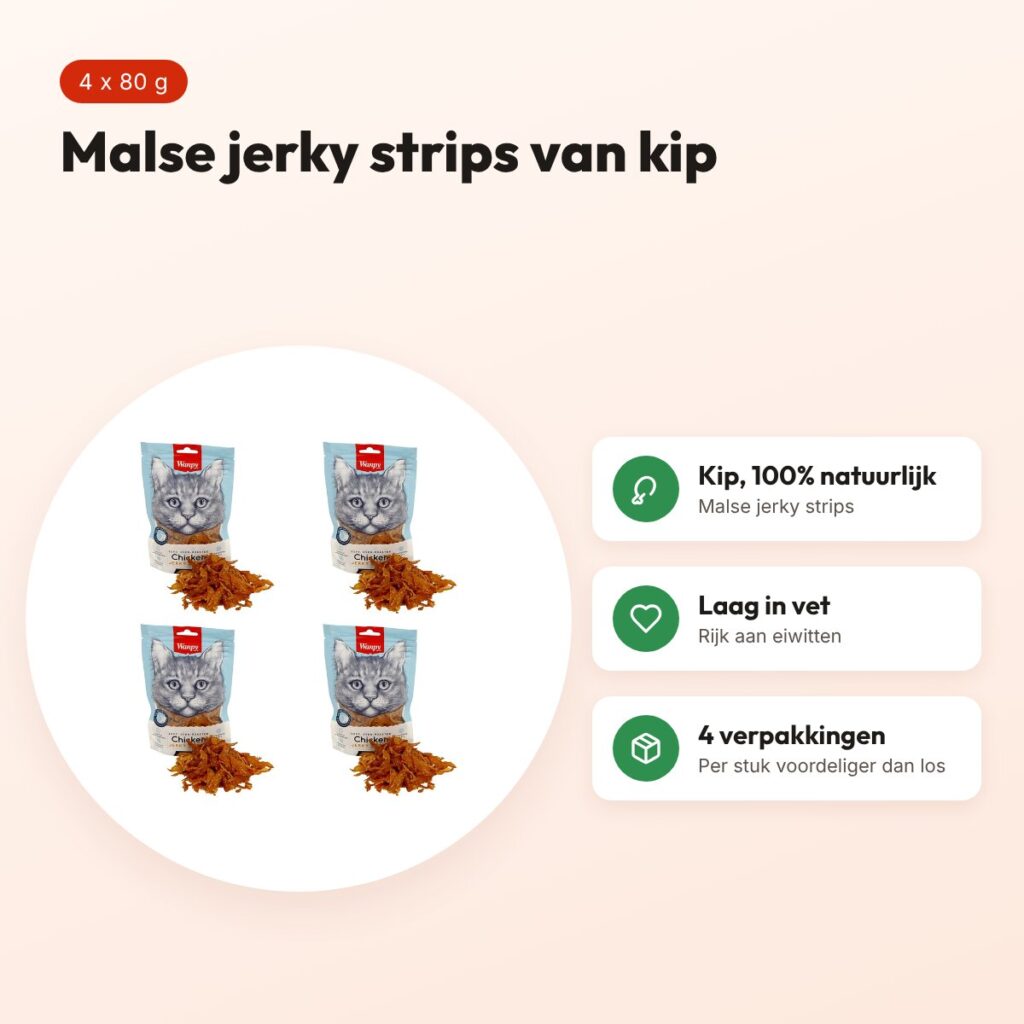 Wanpy Soft kip jerky strips kattensnack 80 g – multipack 4 stuks – voordelen