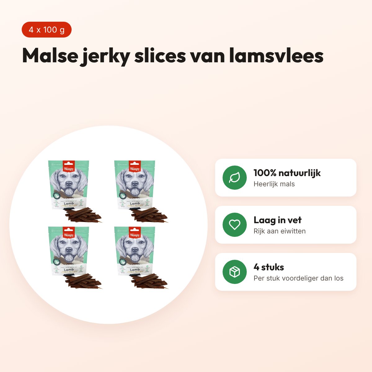 Wanpy Soft lamsvlees jerky slices hondensnack 100 g – multipack 4 stuks – voordelen