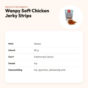 Wanpy Soft Oven-Roasted Chicken Jerky Strips kattensnack 80 g – productinformatie