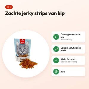 Wanpy Soft Oven-Roasted Chicken Jerky Strips kattensnack 80 g – voordelen
