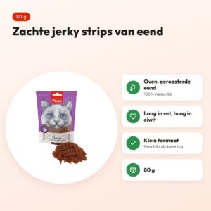 Wanpy Soft Oven-Roasted Duck Jerky Strips kattensnack 80 g – voordelen