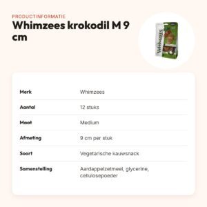 Whimzees krokodil hondenkauwsnack Medium 9 cm – vegetarisch, 12 stuks – productinformatie