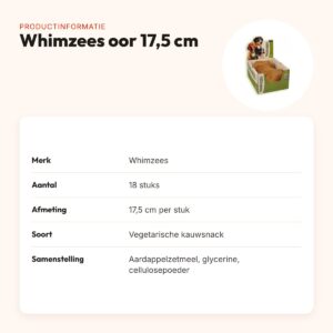 Whimzees oor hondenkauwsnack 17,5 cm – vegetarisch, 18 stuks – productinformatie
