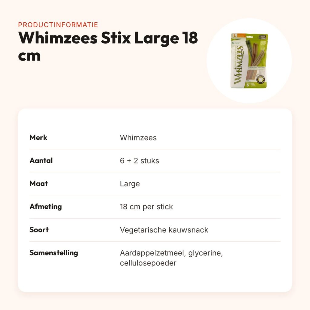 Whimzees Stix hondenkauwsnack Large 18 cm – vegetarisch, 6 + 2 stuks – productinformatie