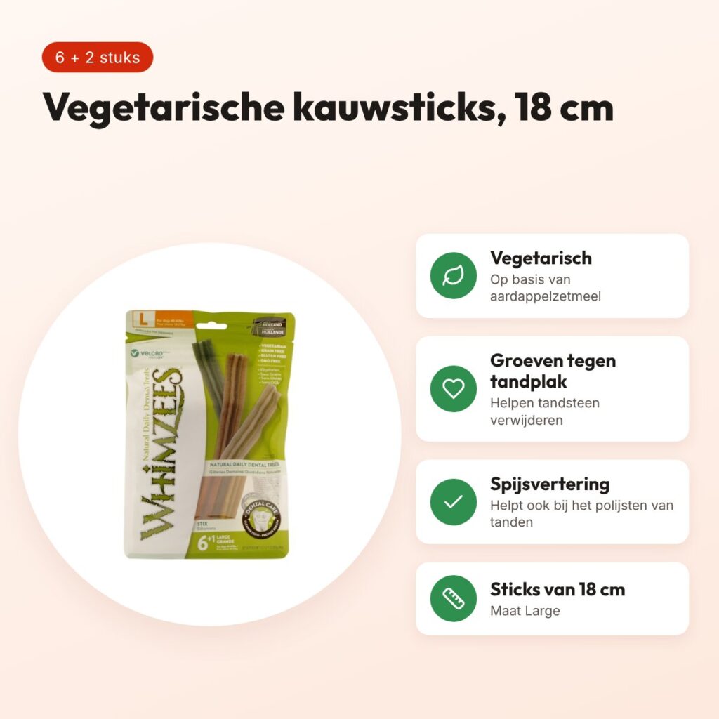 Whimzees Stix hondenkauwsnack Large 18 cm – vegetarisch, 6 + 2 stuks – voordelen
