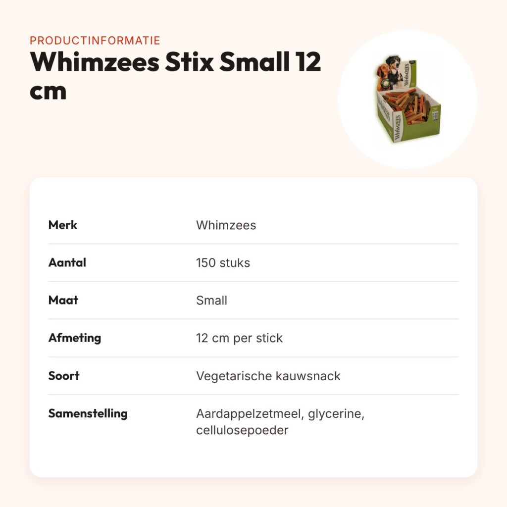 Whimzees Stix hondenkauwsnack Small 12 cm – vegetarisch, 150 stuks – productinformatie