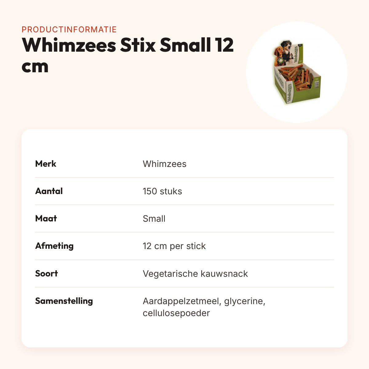 Whimzees Stix hondenkauwsnack Small 12 cm – vegetarisch, 150 stuks – productinformatie