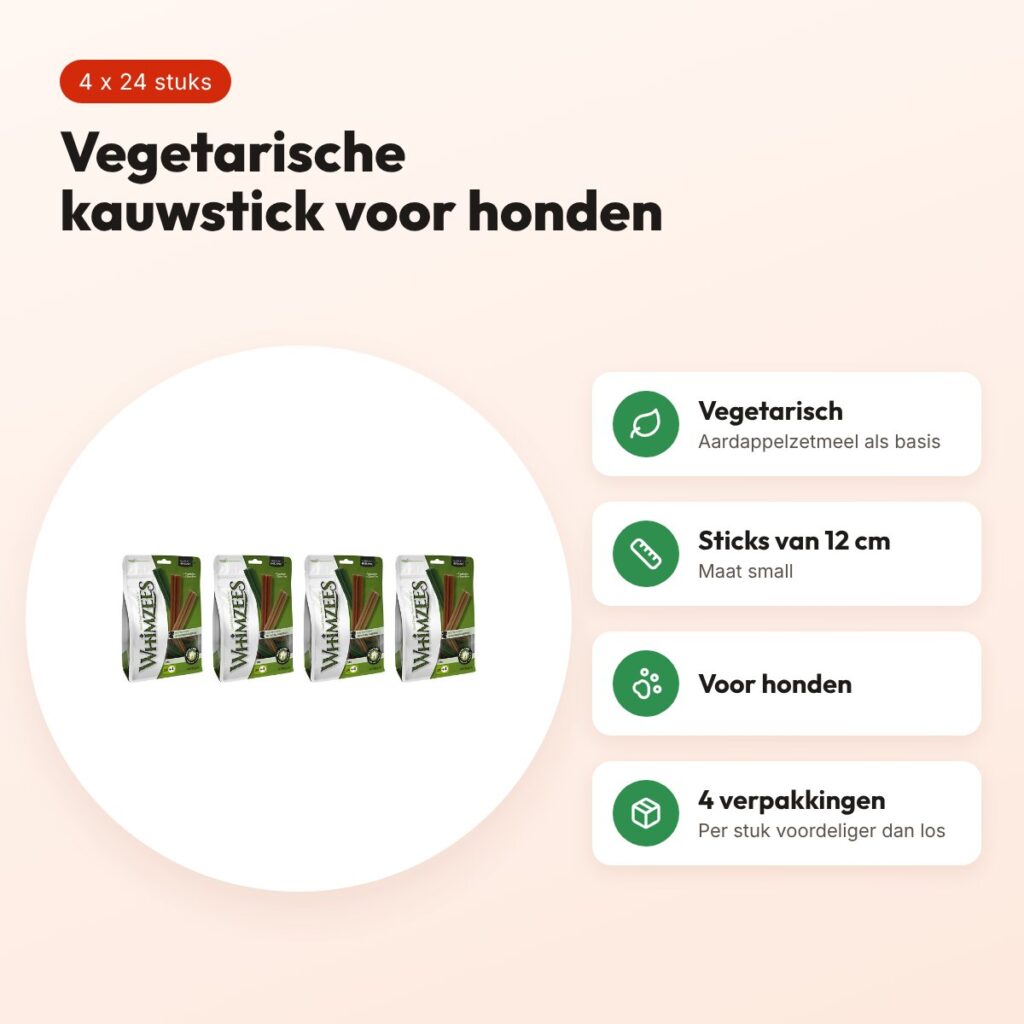 Whimzees Stix small 12 cm kauwsnack hond – multipack 4 x 24 stuks – voordelen