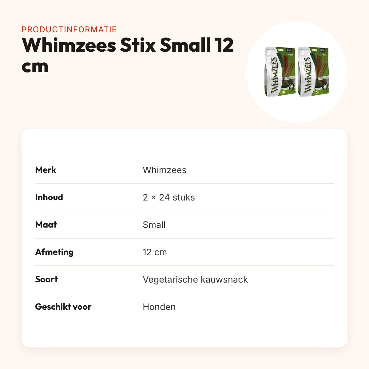 Whimzees Stix Small 12 cm vegetarische kauwsnack – multipack 2 x 24 stuks – productinformatie