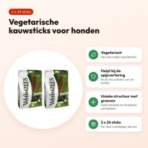 Whimzees Stix Small 12 cm vegetarische kauwsnack – multipack 2 x 24 stuks – voordelen