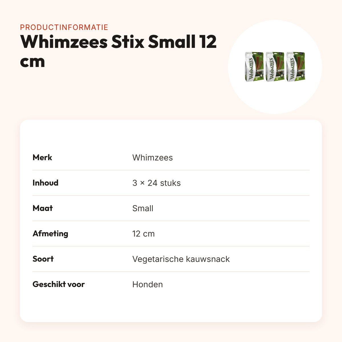 Whimzees Stix Small 12 cm vegetarische kauwsnack – multipack 3 x 24 stuks – productinformatie