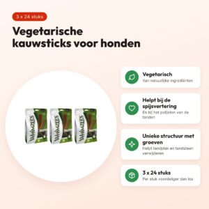 Whimzees Stix Small 12 cm vegetarische kauwsnack – multipack 3 x 24 stuks – voordelen