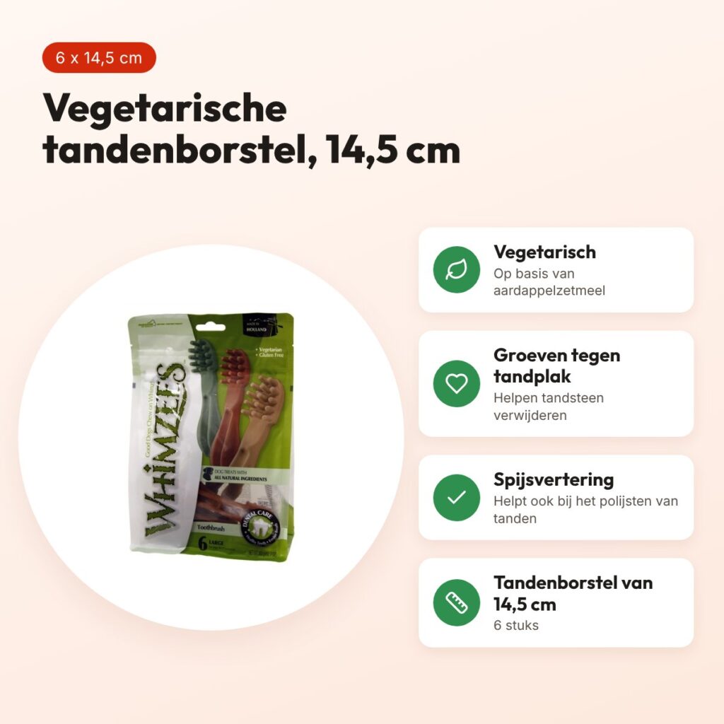 Whimzees tandenborstel hondenkauwsnack Large 14,5 cm – 6 stuks – voordelen