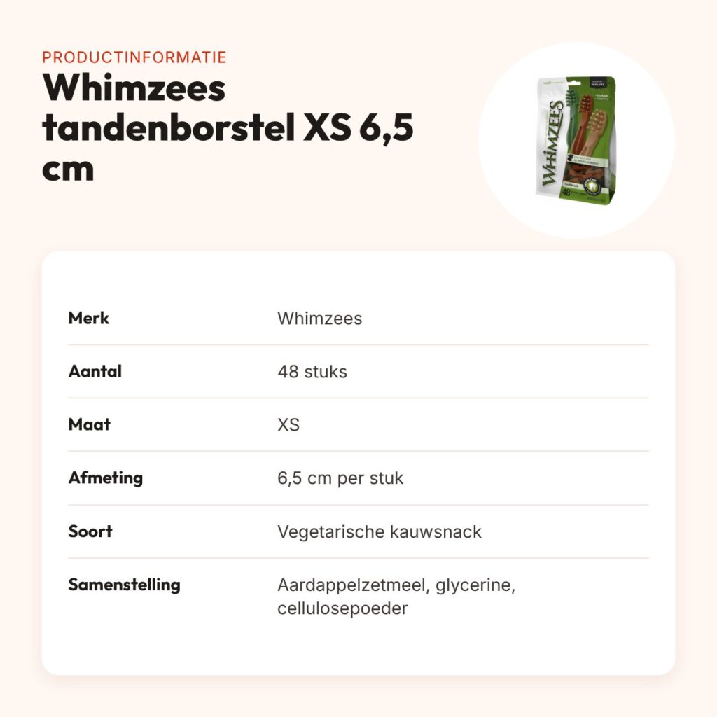 Whimzees tandenborstel hondenkauwsnack XS 6,5 cm – 48 stuks – productinformatie