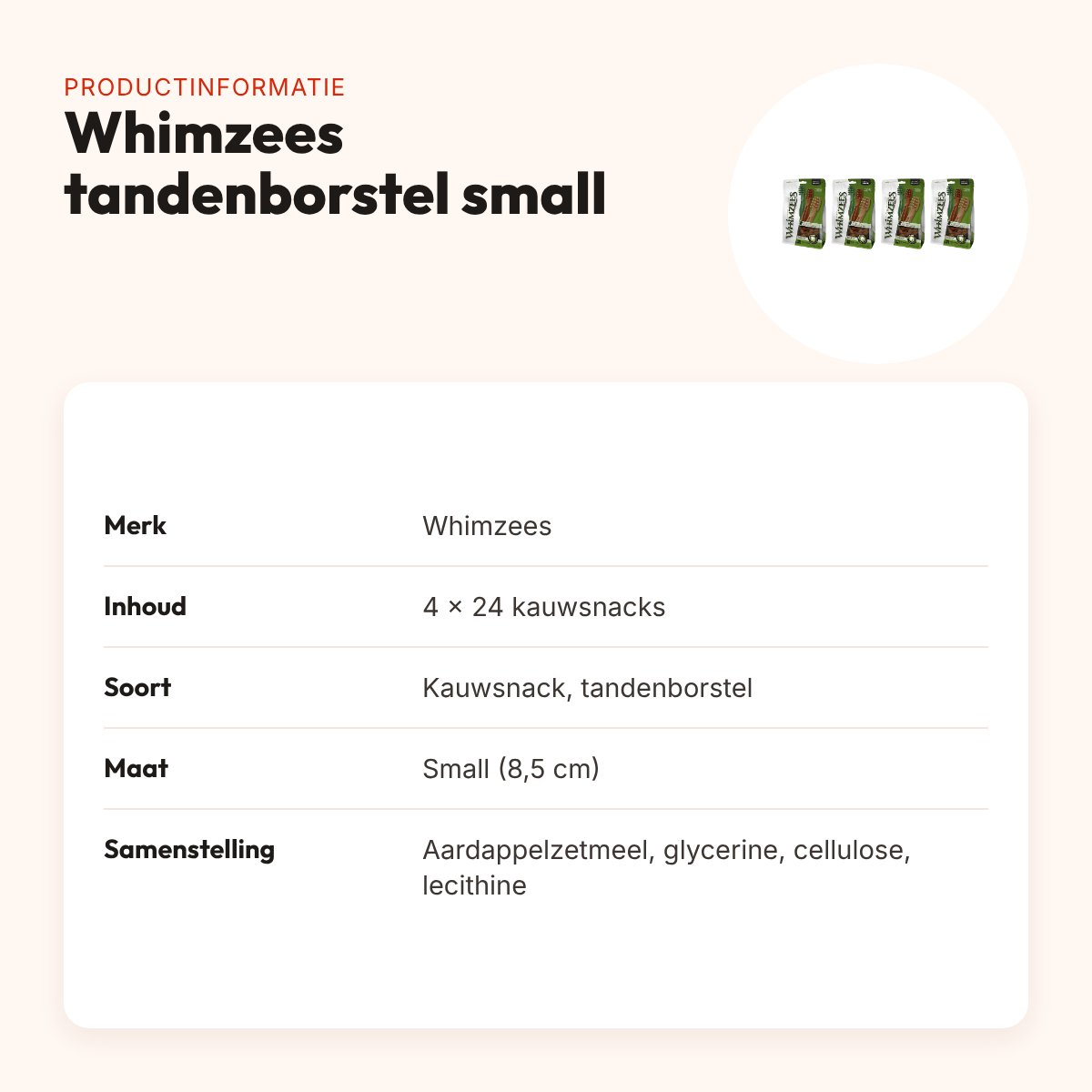 Whimzees tandenborstel small 8,5 cm – multipack 4 x 24 stuks – productinformatie