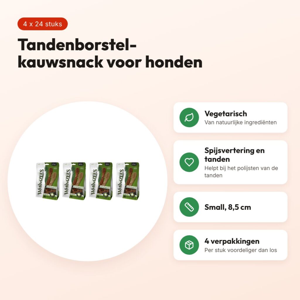 Whimzees tandenborstel small 8,5 cm – multipack 4 x 24 stuks – voordelen
