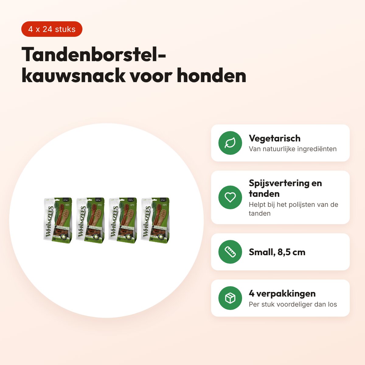 Whimzees tandenborstel small 8,5 cm – multipack 4 x 24 stuks – voordelen