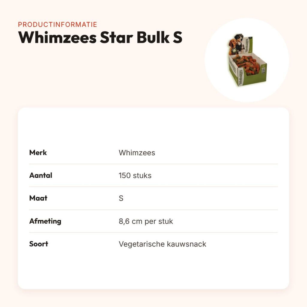 Whimzees tandenborstel Star Bulk S 8,6 cm – grootverpakking 150 stuks – productinformatie