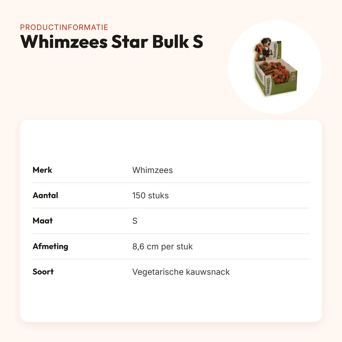 Whimzees tandenborstel Star Bulk S 8,6 cm – grootverpakking 150 stuks – productinformatie
