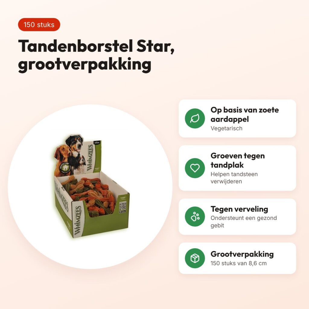 Whimzees tandenborstel Star Bulk S 8,6 cm – grootverpakking 150 stuks – voordelen