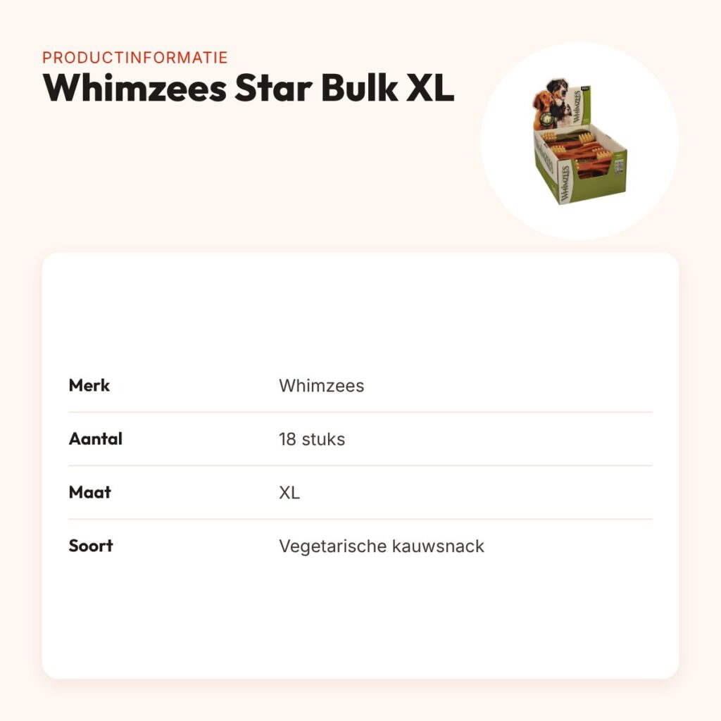 Whimzees tandenborstel Star Bulk XL – grootverpakking 18 stuks – productinformatie