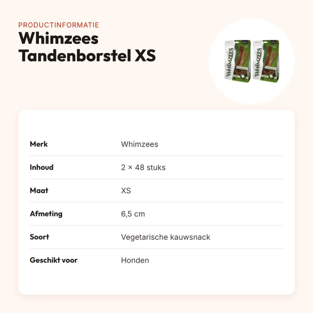 Whimzees Tandenborstel XS 6,5 cm kauwsnack – multipack 2 x 48 stuks – productinformatie