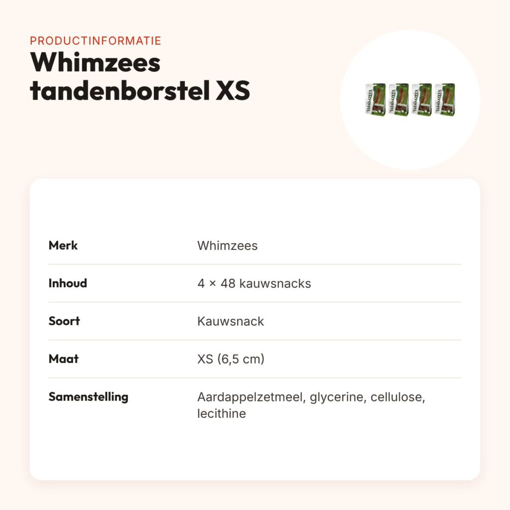 Whimzees tandenborstel XS kauwsnack hond – multipack 4 x 48 stuks – productinformatie