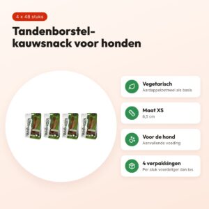 Whimzees tandenborstel XS kauwsnack hond – multipack 4 x 48 stuks – voordelen