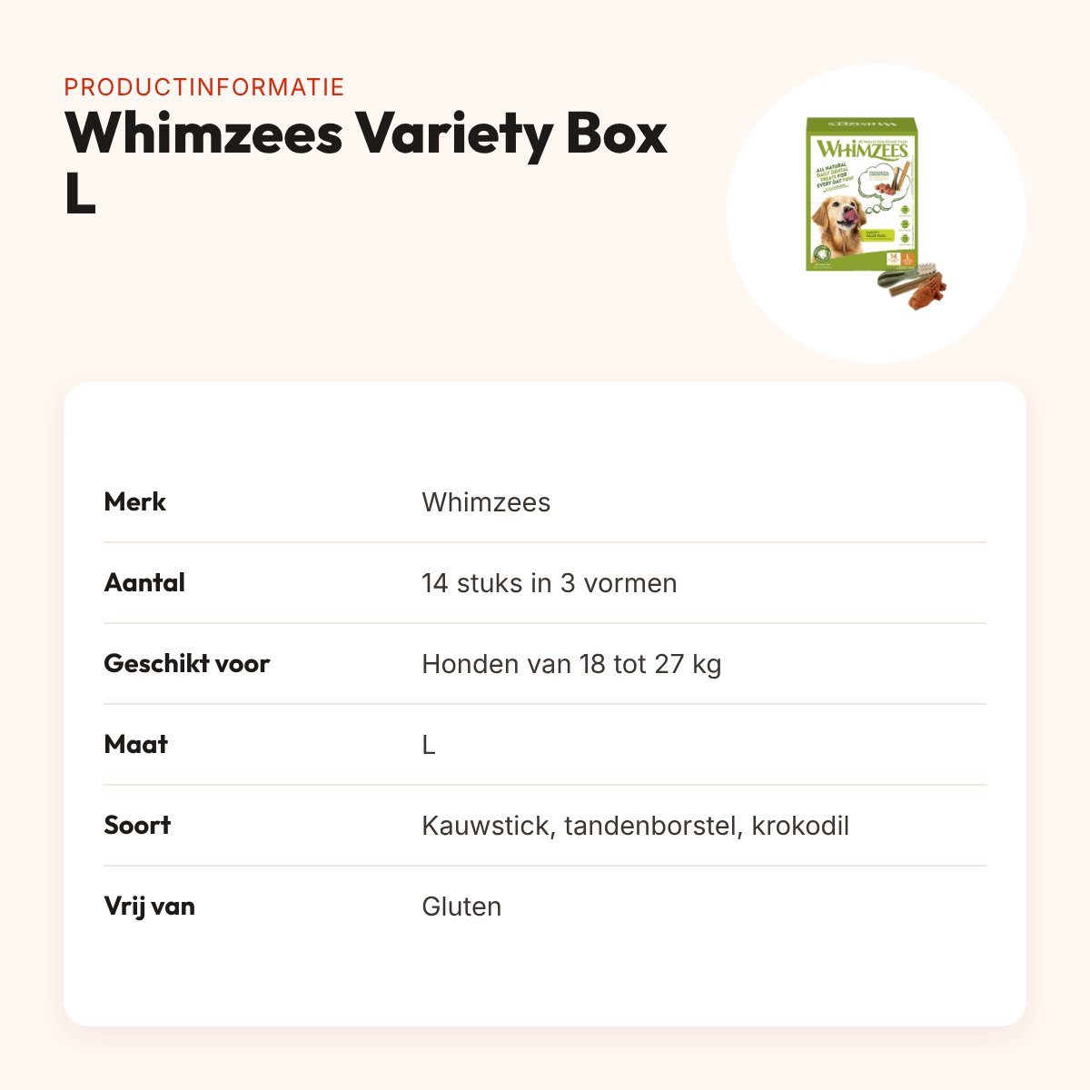 Whimzees Variety Box L hondenkauwsnack 14 stuks – voor honden 18-27 kg – productinformatie