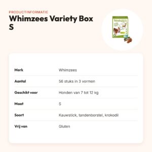Whimzees Variety Box S hondenkauwsnack 56 stuks – voor honden 7-12 kg – productinformatie
