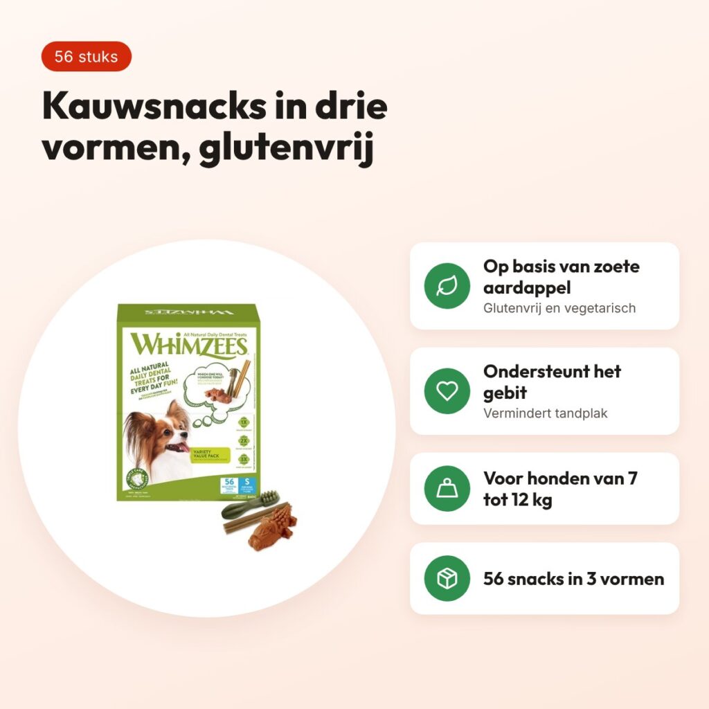 Whimzees Variety Box S hondenkauwsnack 56 stuks – voor honden 7-12 kg – voordelen
