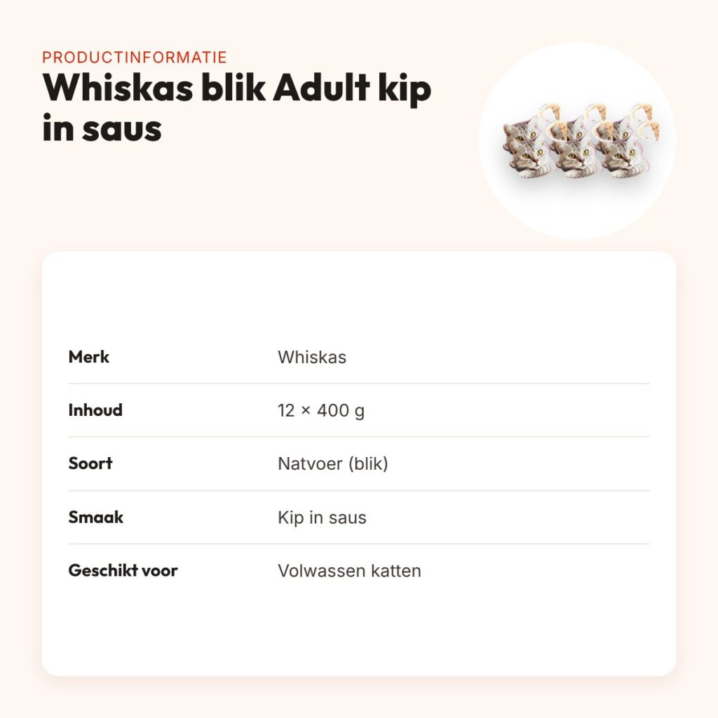 Whiskas blik Adult brokjes in saus met kip 12 x 400 g – kattenvoer – productinformatie