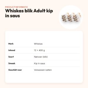Whiskas blik Adult brokjes in saus met kip 12 x 400 g – kattenvoer – productinformatie