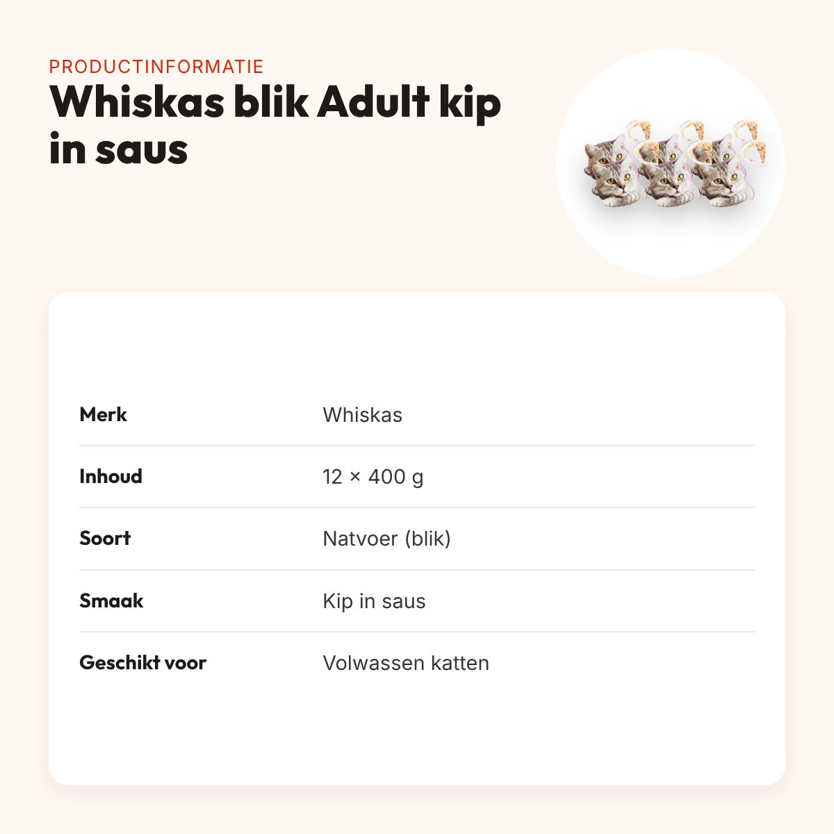 Whiskas blik Adult brokjes in saus met kip 12 x 400 g – kattenvoer – productinformatie