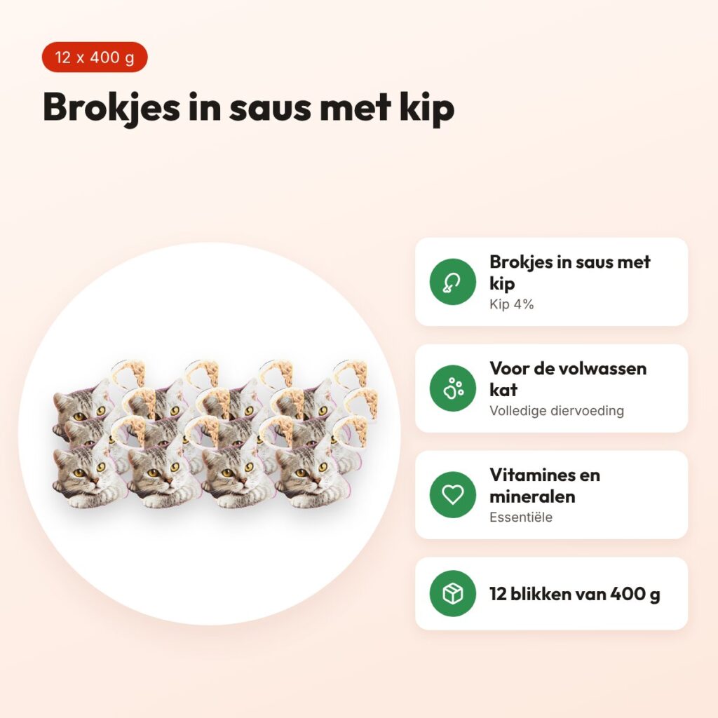 Whiskas blik Adult brokjes in saus met kip 12 x 400 g – kattenvoer – voordelen