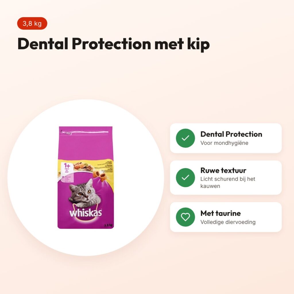 Whiskas droogvoer Adult Kip 3,8 kg – Dental Protection – voordelen