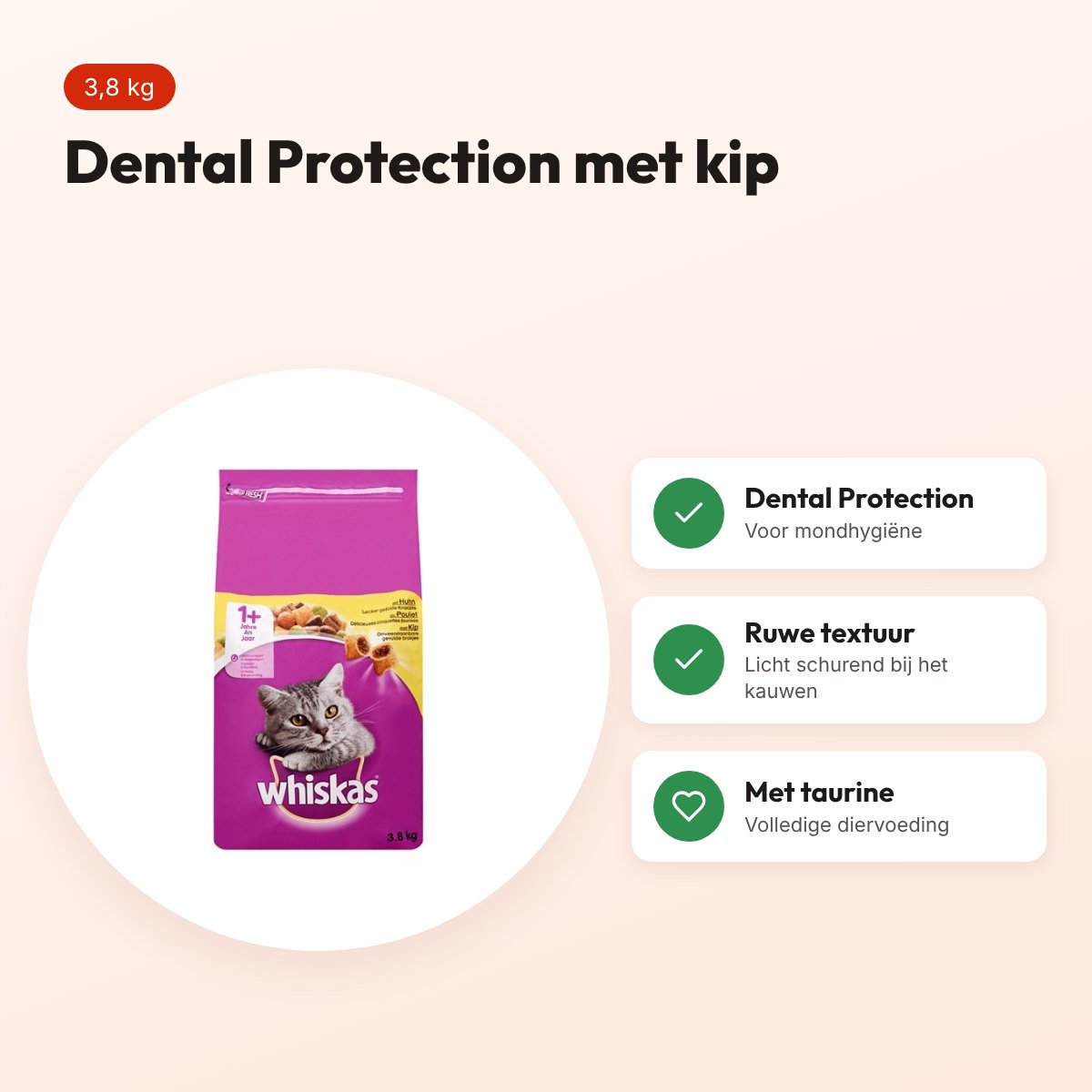 Whiskas droogvoer Adult Kip 3,8 kg – Dental Protection – voordelen