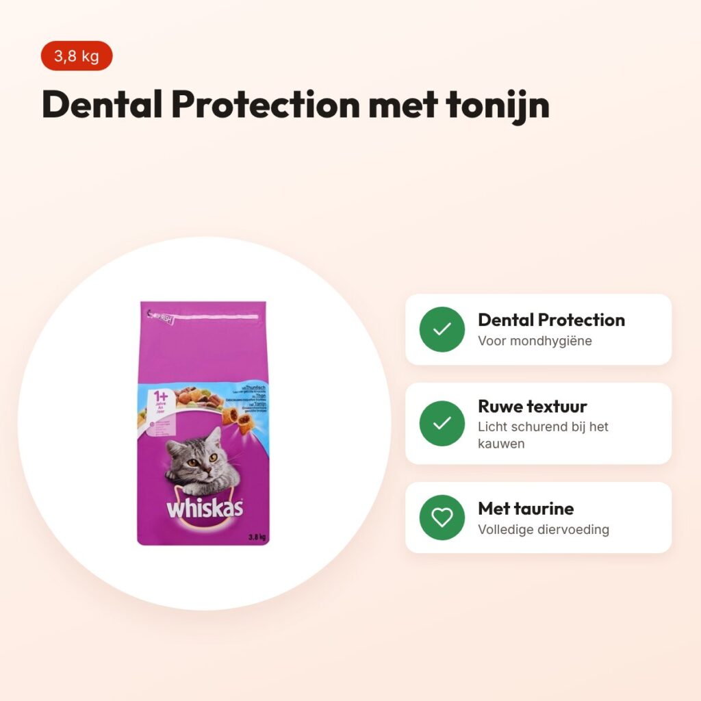 Whiskas droogvoer Adult Tonijn 3,8 kg – Dental Protection – voordelen