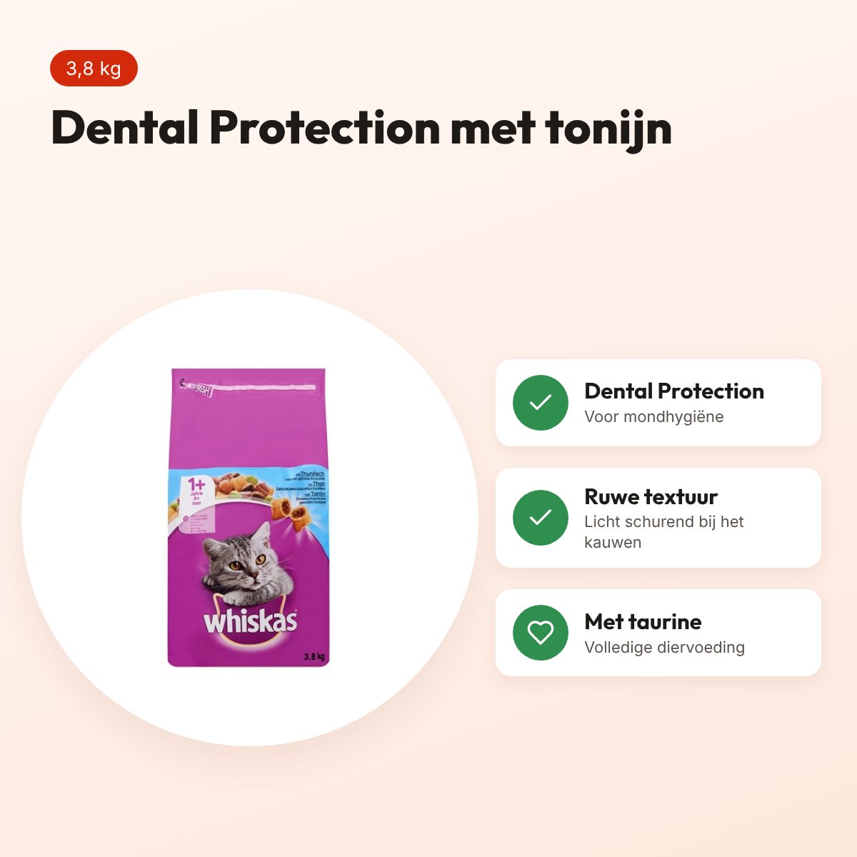 Whiskas droogvoer Adult Tonijn 3,8 kg – Dental Protection – voordelen