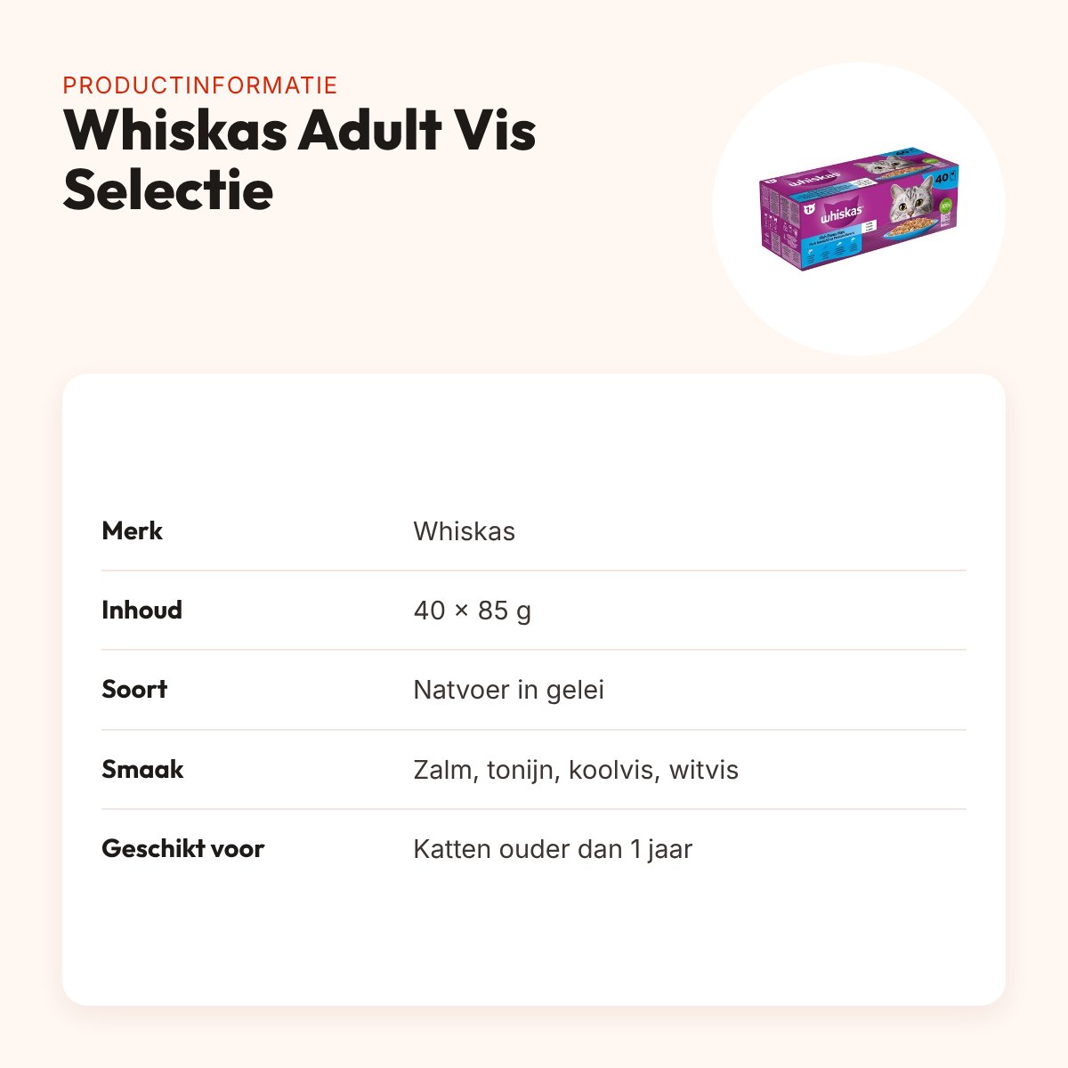 Whiskas kattenvoer Adult Vis Selectie in gelei 40 x 85 g – productinformatie