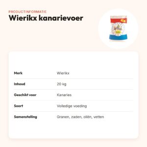Wierikx kanarievoer 20 kg – granen, zaden, oliën en vetten – productinformatie