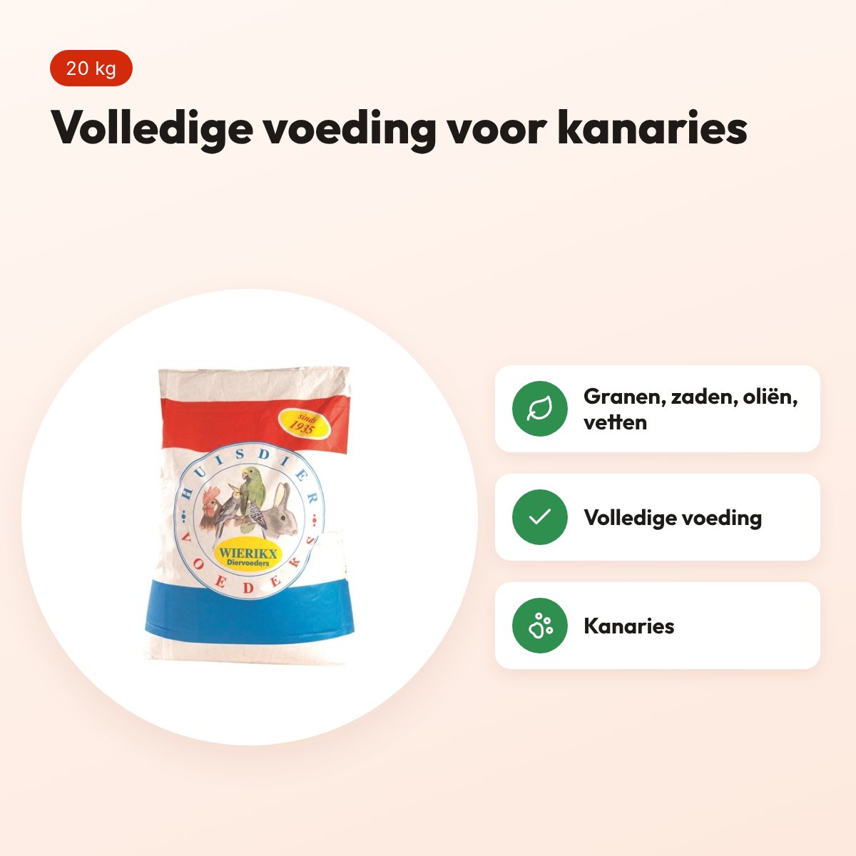 Wierikx kanarievoer 20 kg – granen, zaden, oliën en vetten – voordelen
