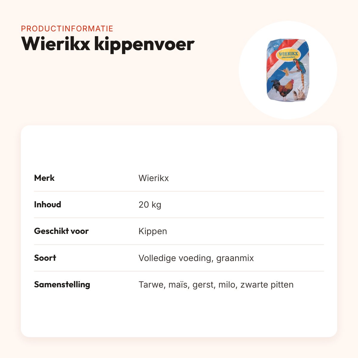 Wierikx kippenvoer 20 kg – gemengd graan – productinformatie