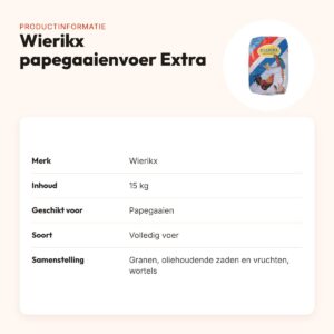 Wierikx papegaaienvoer Extra 15 kg – oliehoudende zaden en wortels – productinformatie