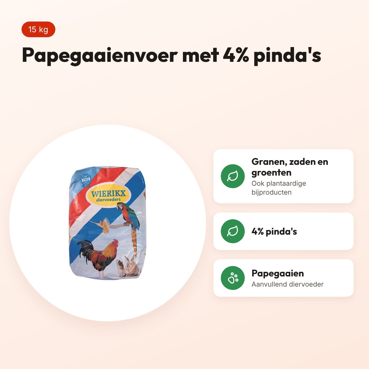Wierikx papegaaienvoer Premium 15 kg – met 4% pinda's – voordelen
