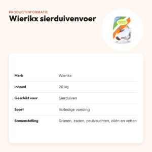 Wierikx sierduivenvoer 20 kg – granen, zaden en peulvruchten – productinformatie