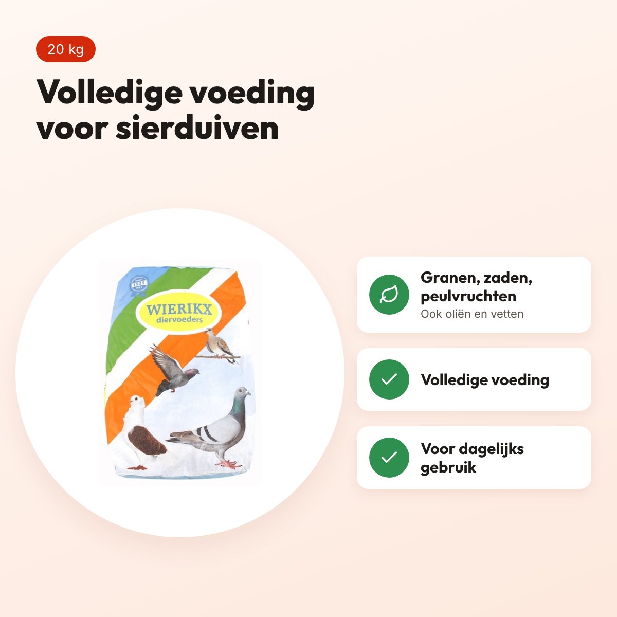 Wierikx sierduivenvoer 20 kg – granen, zaden en peulvruchten – voordelen